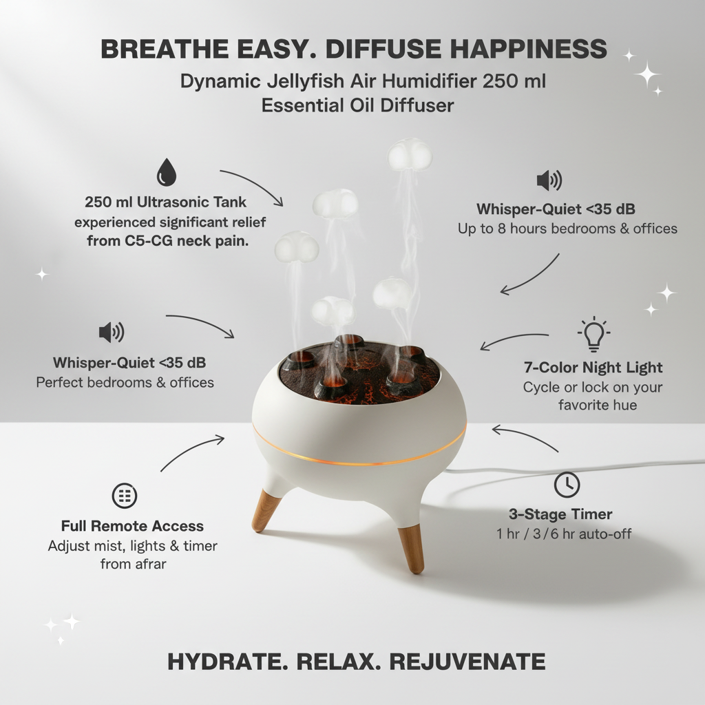 Dynamic Jellyfish Air Humidifier 250ml Essential Oil Diffuser Remote Control Bedroom Humidifier With 7 Colorful Night Lights