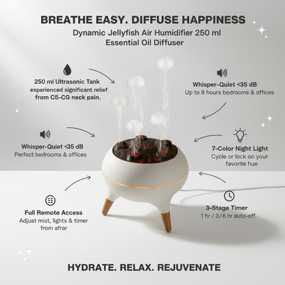 Dynamic Jellyfish Air Humidifier 250ml Essential Oil Diffuser Remote Control Bedroom Humidifier With 7 Colorful Night Lights